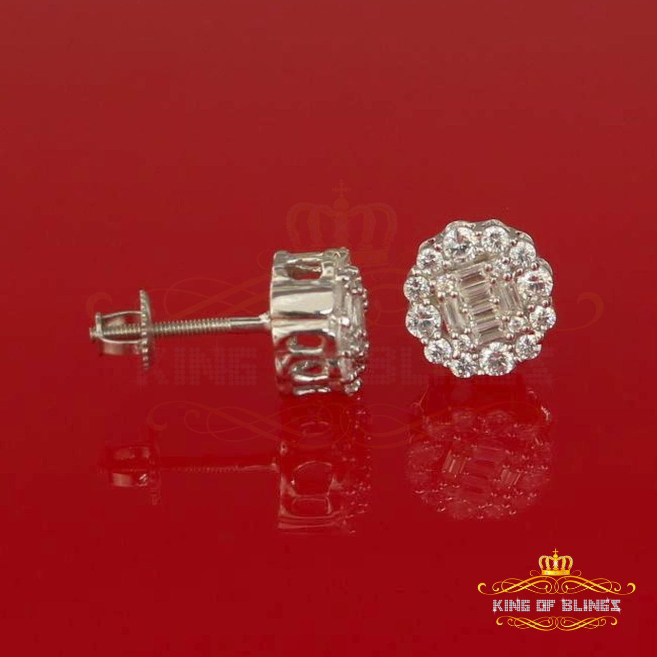 King of Blings- 0.94ct Cubic Zirconia 925 White Sterling Silver Women's Hip Hop Flower Earring