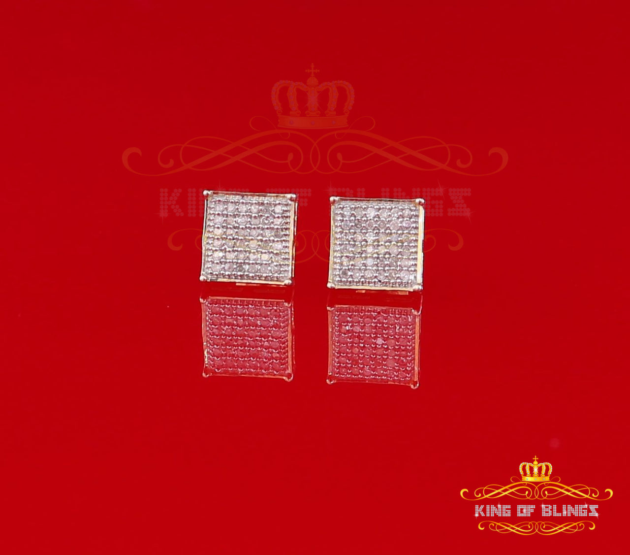 King of Blings-0.25ct Diamond 925 Sterling Silver Yellow For Men's / Women's Square Earrings