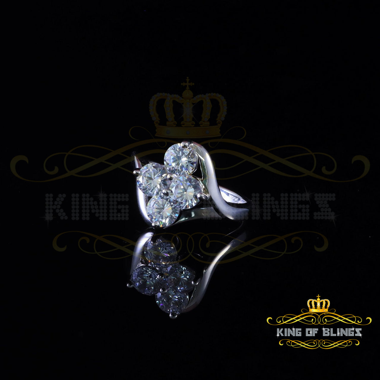 King Of Bling's925 Sterling White Silver 1.25ct CZ Flower 7 stone Laxury Womens Ring Size 7