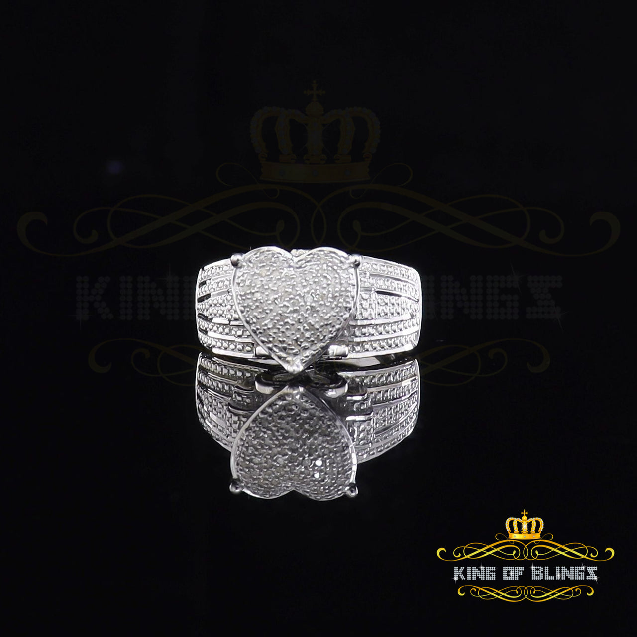 King Of Bling's Real Diamond 0.20 CT White 925 Sterling Silver Womens Promise Heart Ring Size 7 KING OF BLINGS