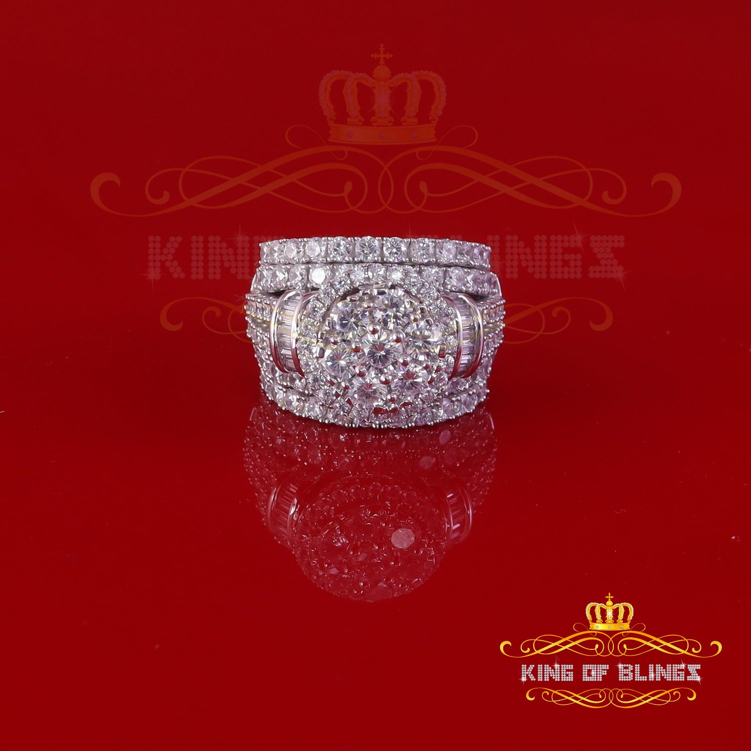 King Of Bling's13.93CT Cubic Zirconia Men's SZ 9 & Women's Size 9 Trio Style Silver White Ring KING OF BLINGS