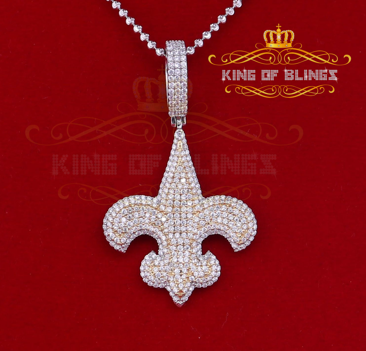 925 Sterling Silver Charm Fleur de Lis White Pendant with 4.65ct Cubic Zirconia KING OF BLINGS