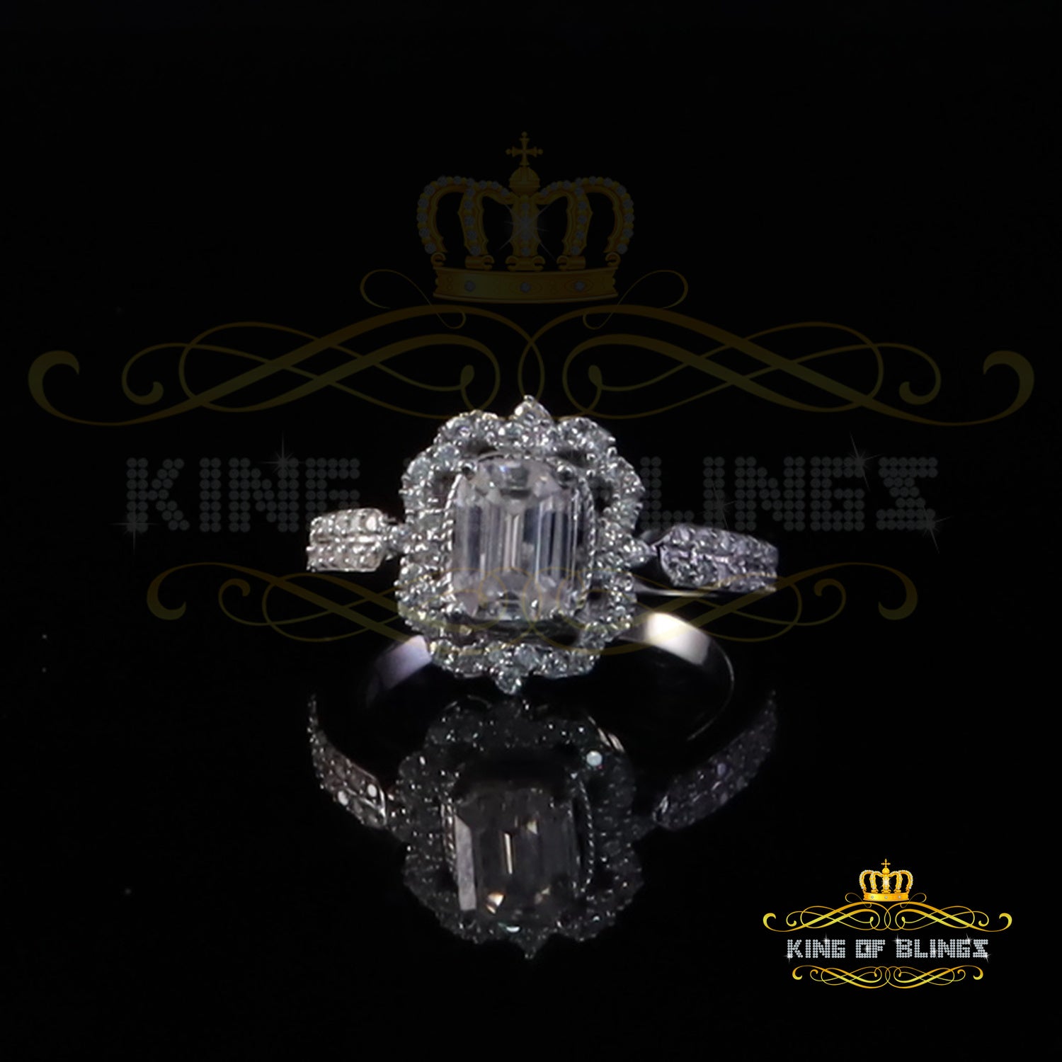 King of Bling's White 925 Sterling Silver 2.00ct VVS 'D' Moissanite Square Rings SZ 7 for Women King of Blings