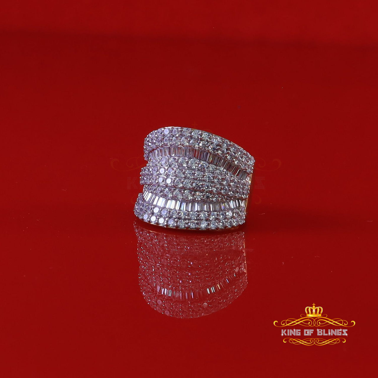King Of Bling's 7.75ct Round/Baguette Cubic Zirconia Cocktail Yellow Womens Silver Ring Size 7