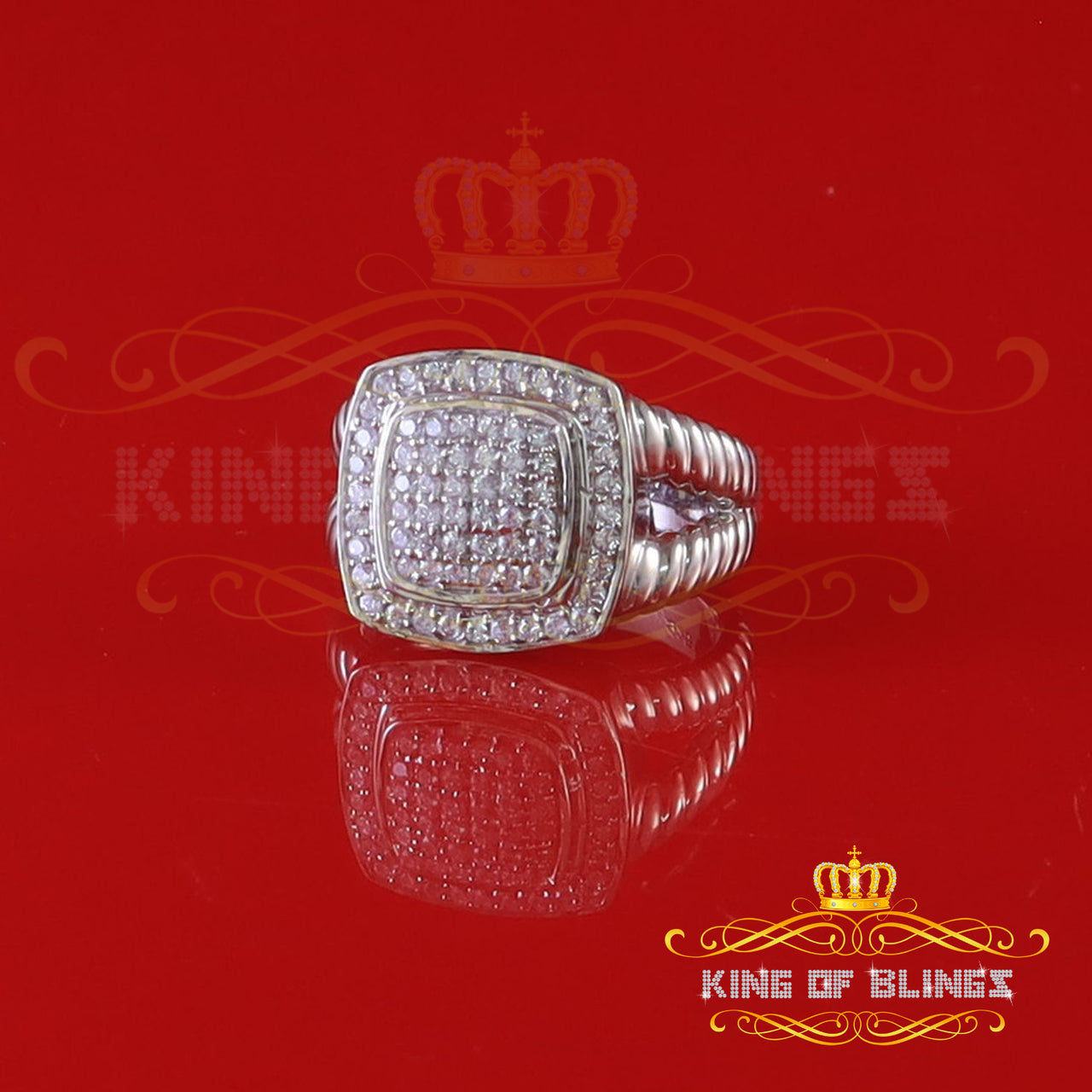 King Of Bling's1.33ct White Silver Square Cubic Zirconia Womens Adjustable Ring From SZ 8 to 10