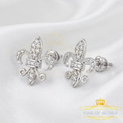 King of Bling's 925 White Silver Women's Fleur de Lis Screw Back 0.36ct Cubic Zirconia Earrings KING OF BLINGS