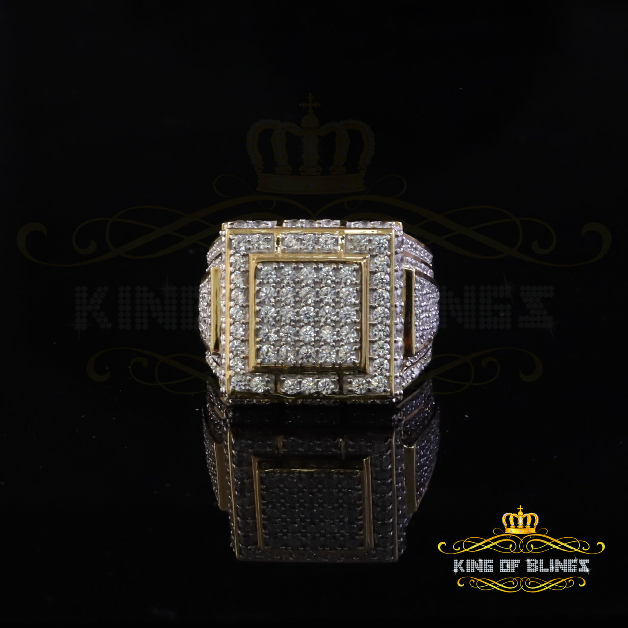 King Of Bling's 925 Yellow Silver 6.25ct Cubic Zirconia Men's Adjustable Ring SZ From 9 to 11 KING OF BLINGS