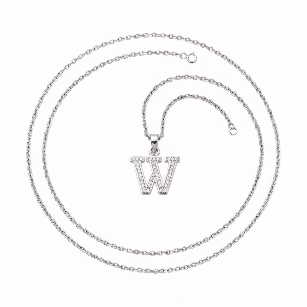 King Of Bling's Attractive Sterling SilverAll Alphabet Letter White Pendant with Cubic Zirconia KING OF BLINGS