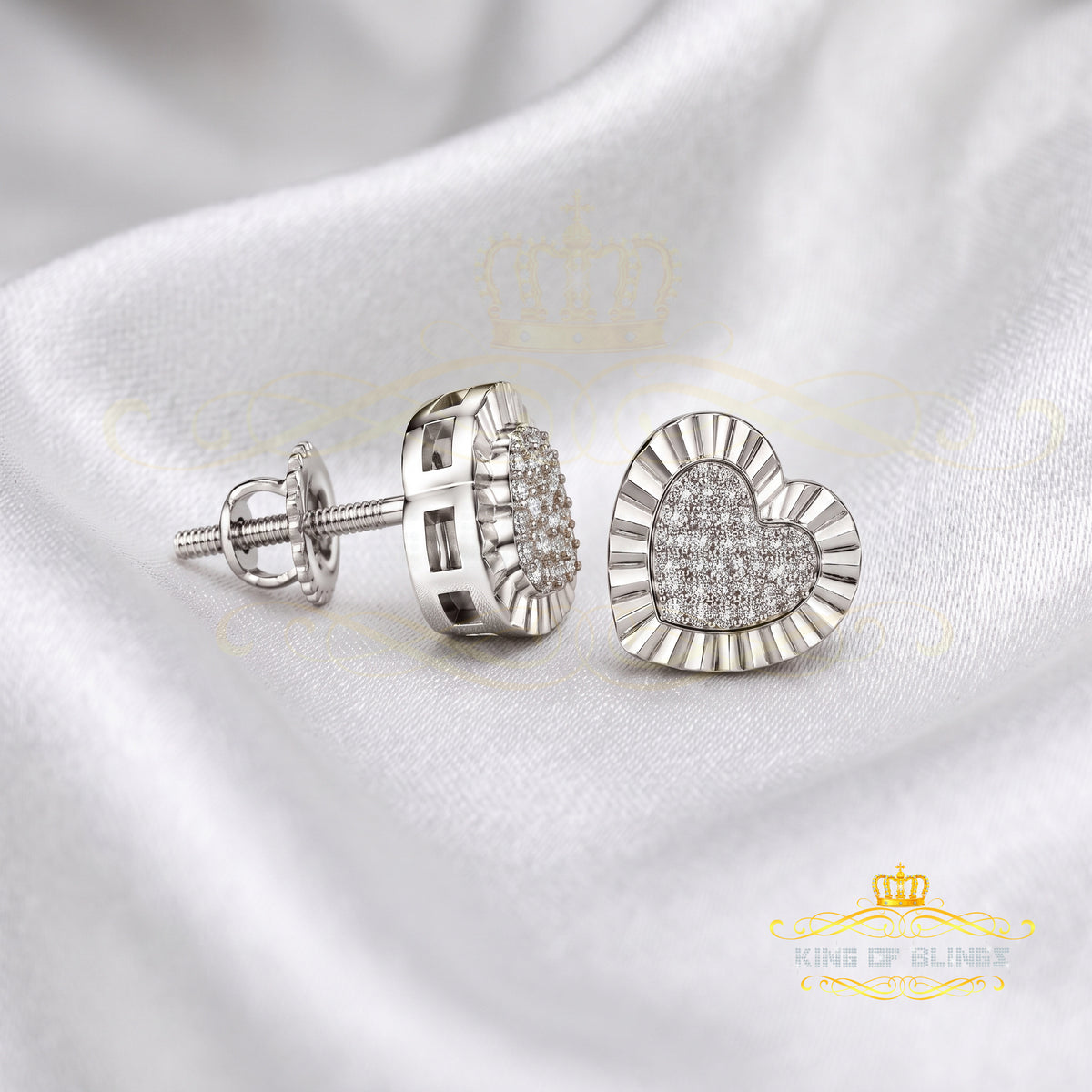 King Of Bling's Aretes Para Hombre Heart 925 White Silver 0.10ct Diamond Women & Men Earrings KING OF BLINGS