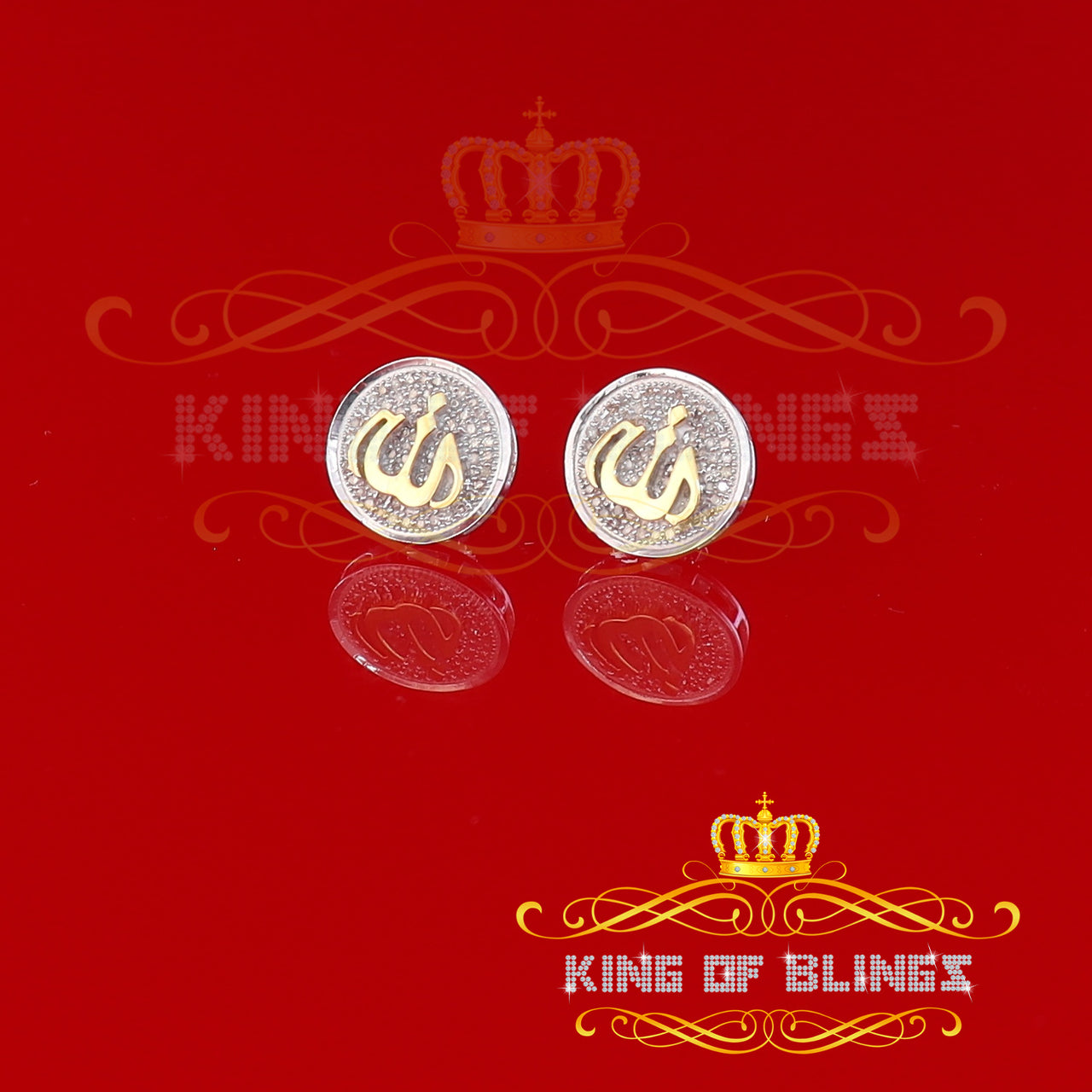 King Of Bling's 0.33ct Diamond 925 Sterling Silver White Round Allah Earring For Men's / Women's