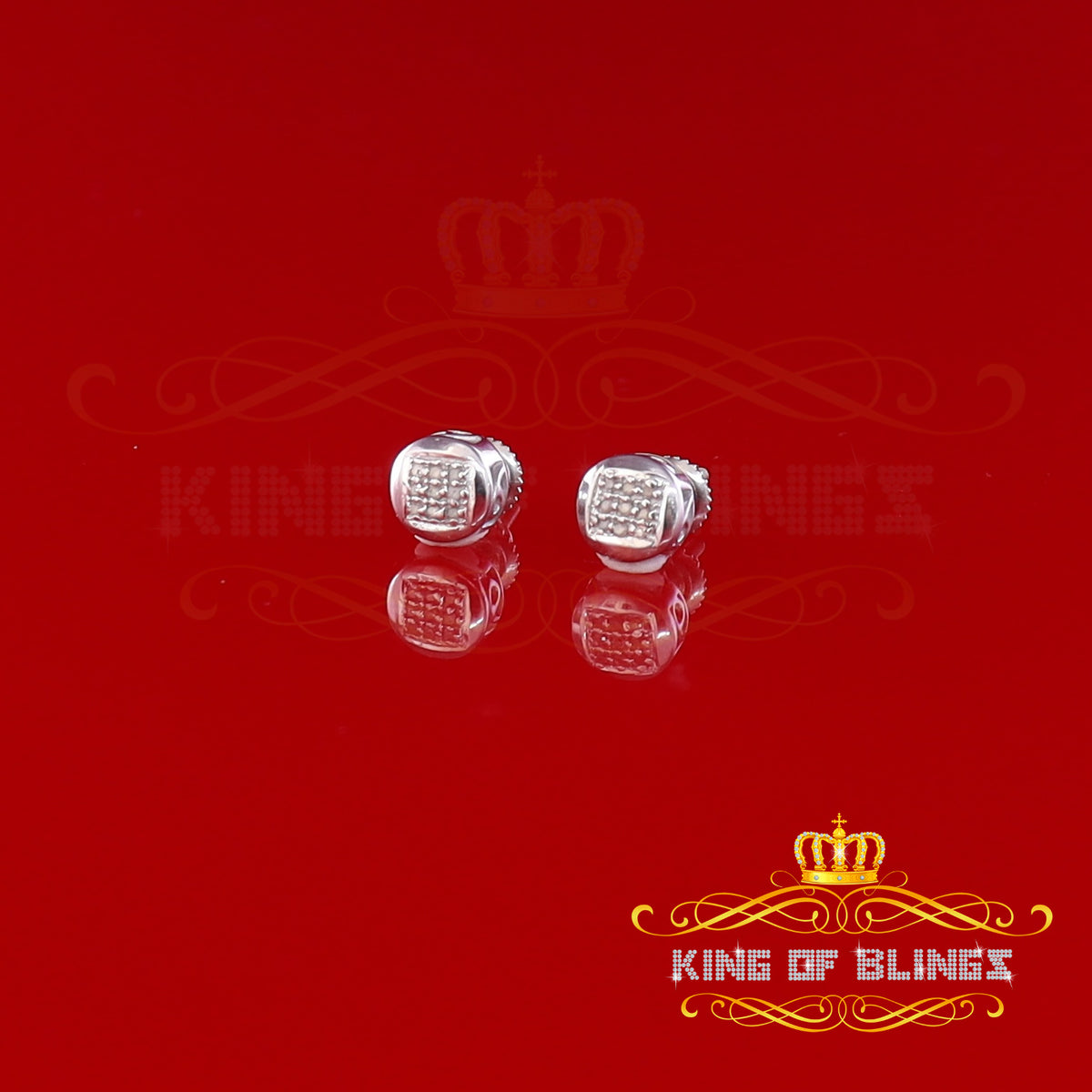 King Of Bling's 0.05ct Diamond 925 Sterling Silver White For Women's & Men's Round Stud Earring KING OF BLINGS