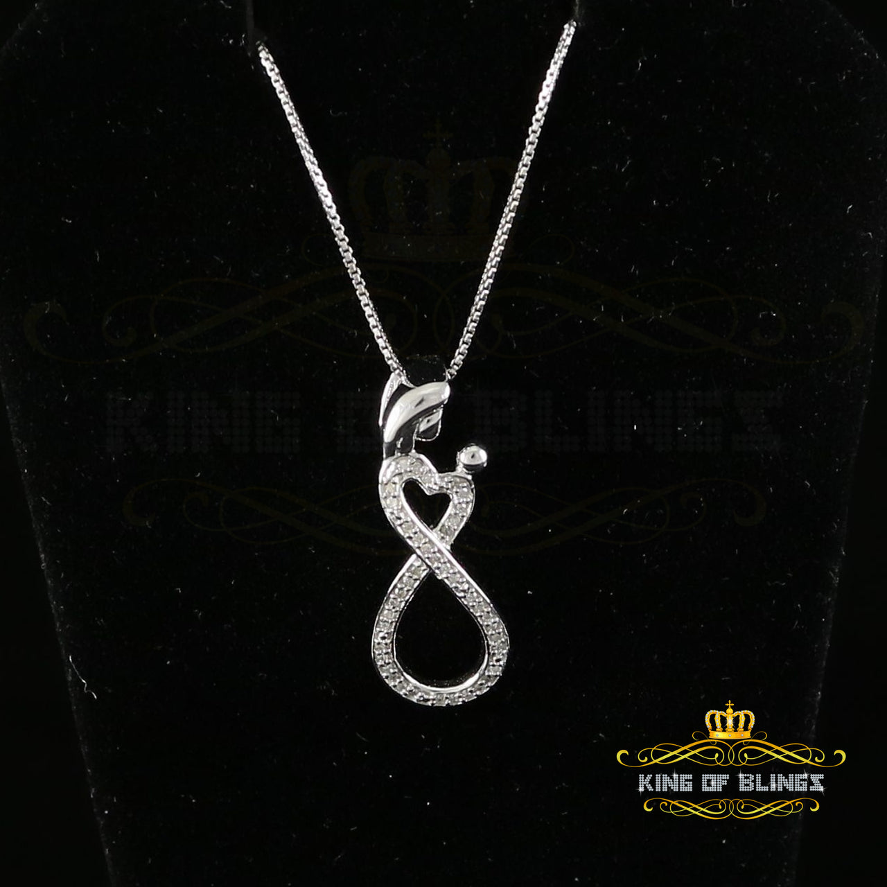 King Of Bling's Real 0.10CT Diamond MOM'S LOVE Sterling Silver White Charm Necklace Pendant KING OF BLINGS