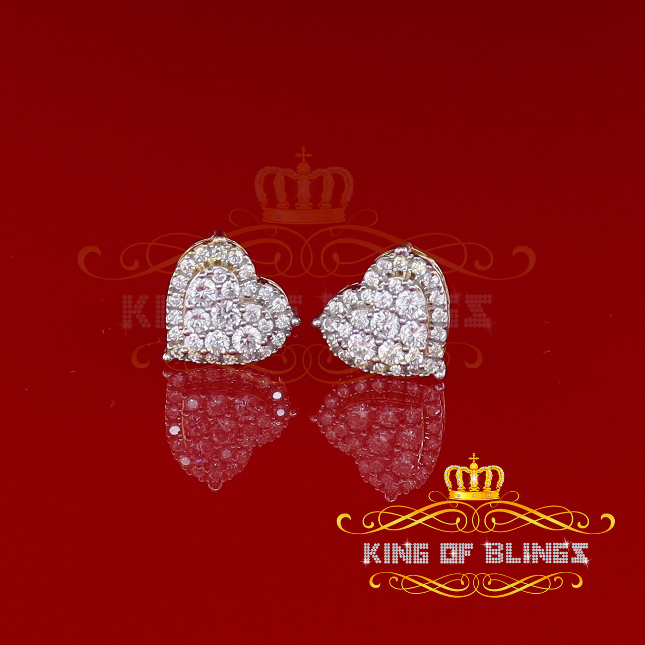 King of Bling's Aretes Para Hombre 925 Yellow Silver 2.68ct Cubic Zirconia Heart Women's Earring KING OF BLINGS