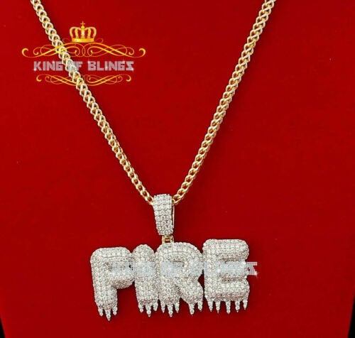 Yellow ''FIRE" Shape 925 Sterling Silver Pendant with 13.43ct Cubic Zirconia KING OF BLINGS