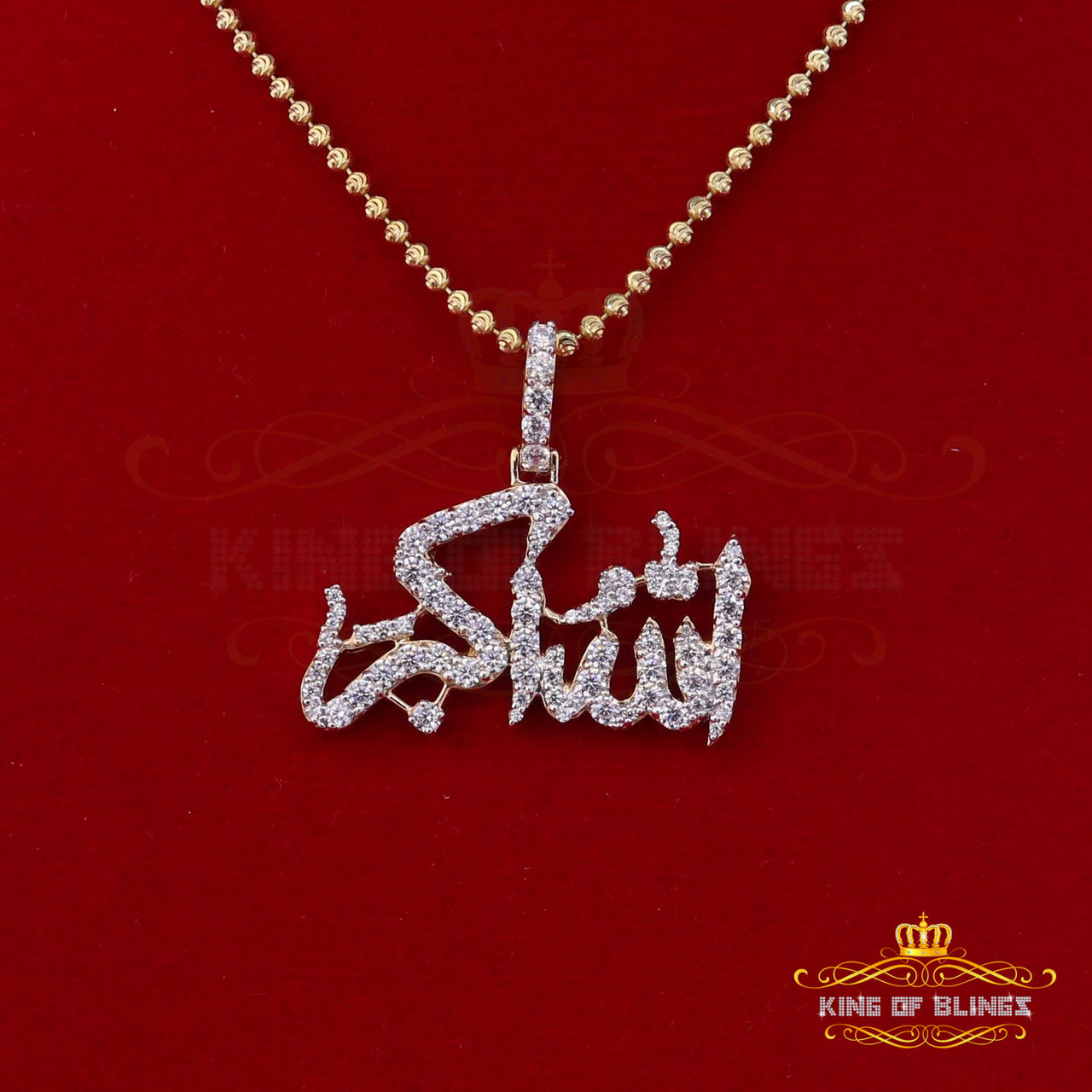 Yellow 925 "Allah-hu-Akbar" Shape Silver Pendant with 5.70ct Cubic Zirconia