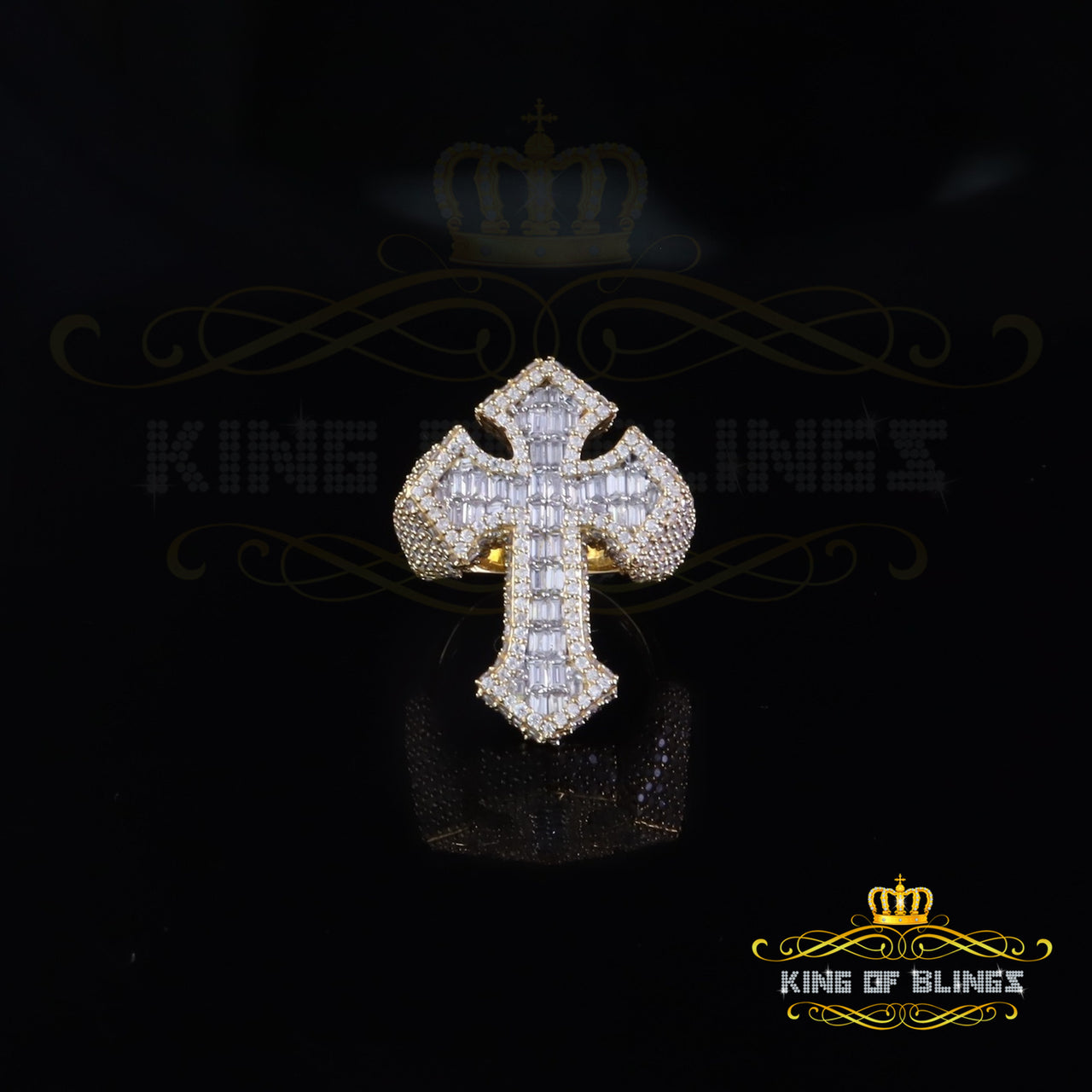 King of Bling's New Yellow Cross Rings Size 10 Men's 925 Sterling Silver 6.0ct VVS D Moissanite King of Blings