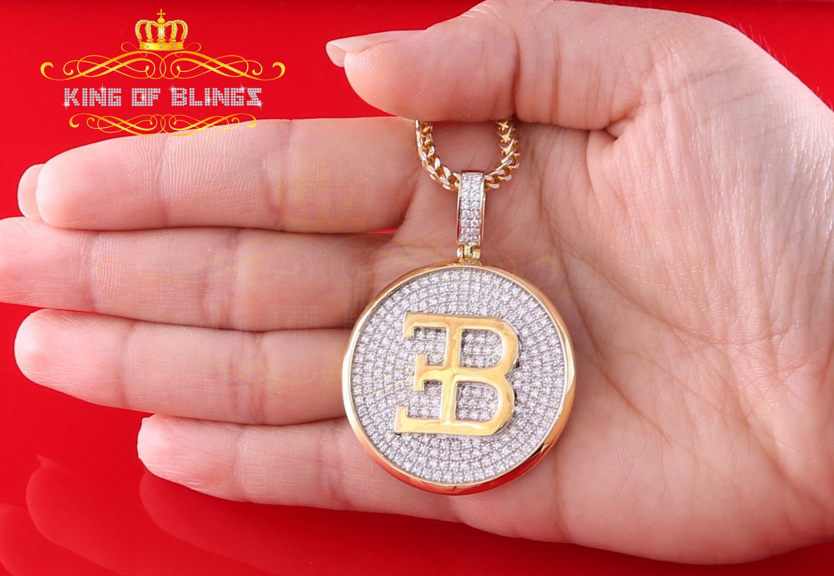 Yellow Sterling Silver Numeric B Letter Pendant with 3.04ct Cubic Zirconia Stone KING OF BLINGS