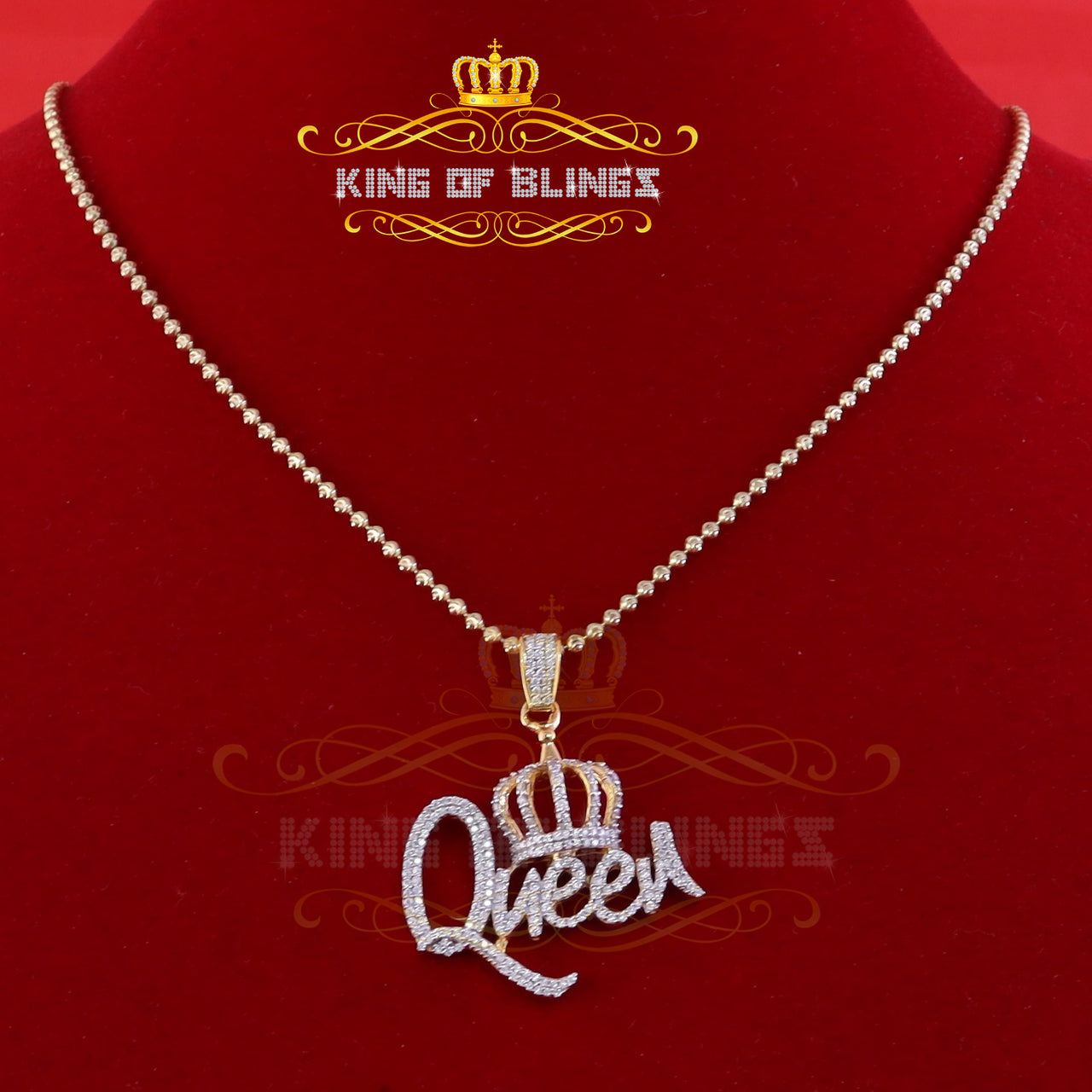 King Of Bling's Surprise With 1.00ct Moissanite Yellow 925 Silver Pendant for Your Queen Crown King Of Blings