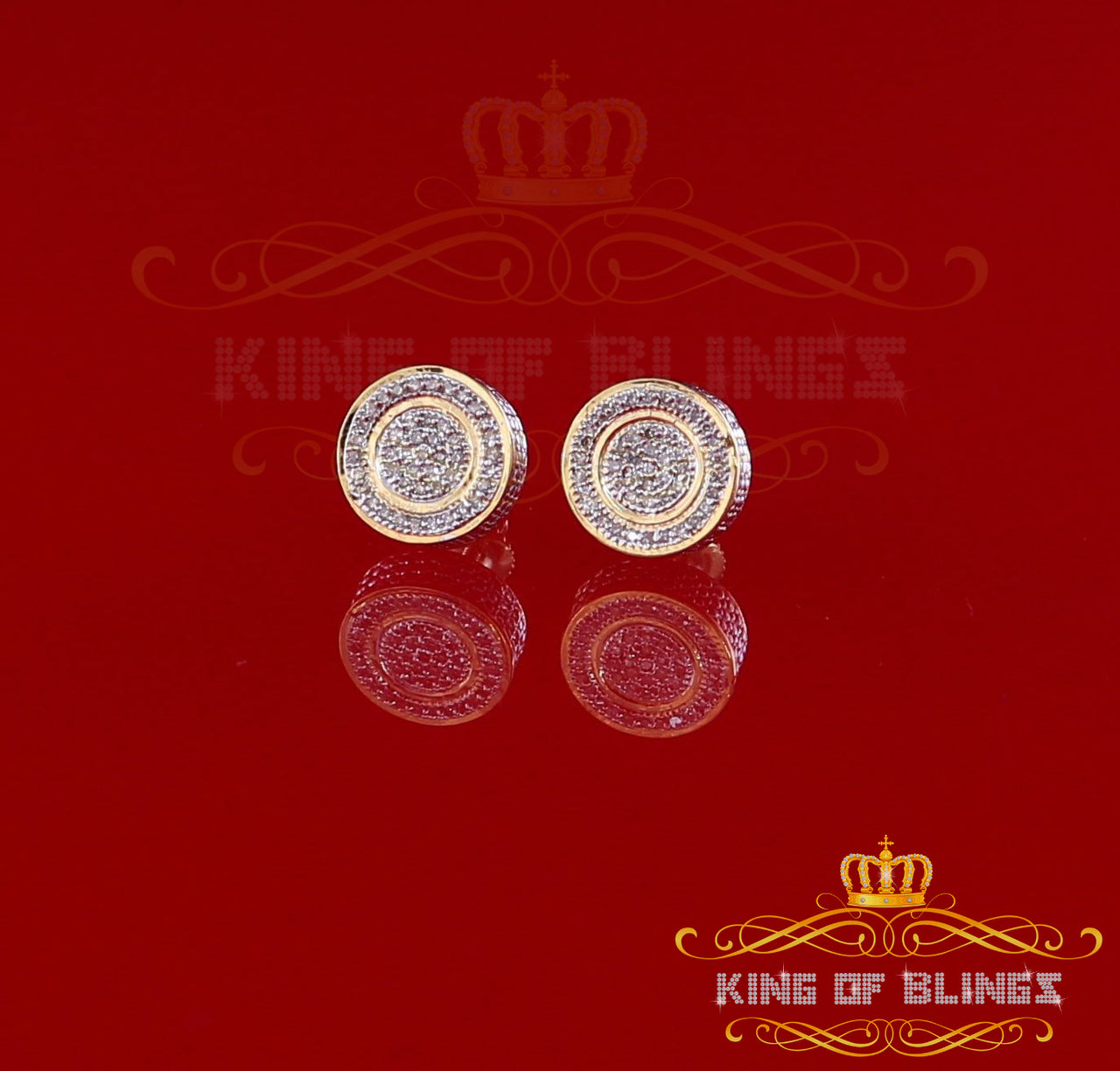 King Of Bling's 10K Real Yellow Gold Real Diamond 0.25CT Men's/Women's Round Stud Micro Earring