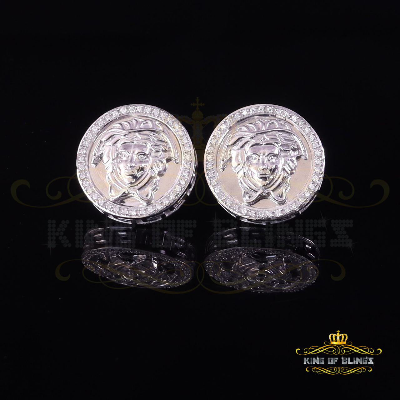 King of Bling's Men's/Women's 925 Silver White 0.50 ct VVS 'D' Moissanite Medusa Stud Earrings KING OF BLINGS
