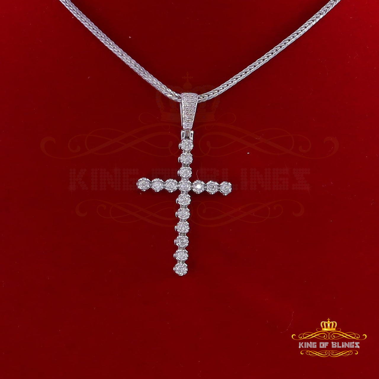King Of Bling's Real 0.66ct Diamond Sterling Silver CROSS Charm Necklace Fashion Pendant White