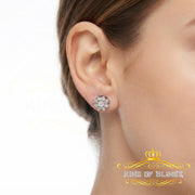 King Of Bling's 925 Sterling Silver White 0.10ct Diamond For Men's/Women's Stud Floral Earrings KING OF BLINGS
