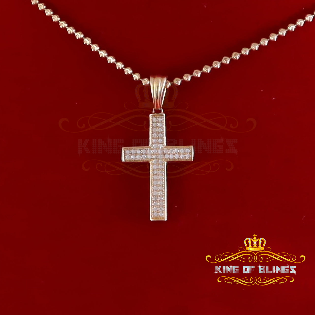 King Of Bling's King of Bling's Yellow Sterling Silver CROSS Pendant with 0.58ct Cubic Zirconia