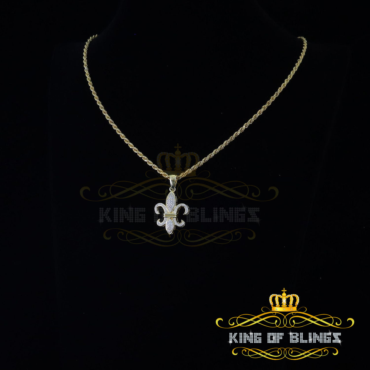 King Of Bling's Promise Yellow 925 Sterling Silver Fleur de Lis Pendant 0.50ct Cubic Zirconia