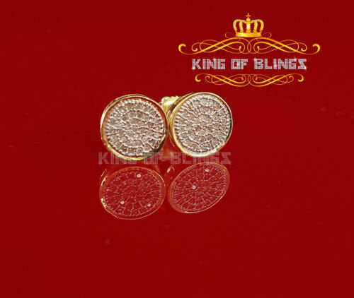 King Of Bling's 10K Real Yellow Gold with Real 0.15ct mens & womes Diamonds Round Stud Earrings