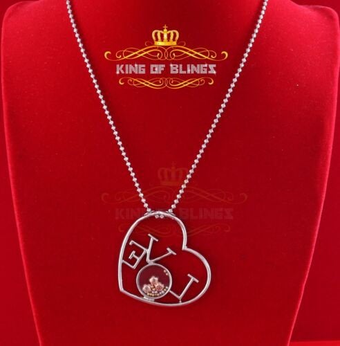 King Of Bling's Promising White 925 Sterling Silver 'LOVE IN HEART" Pendant with Cubic Zirconia KING OF BLINGS