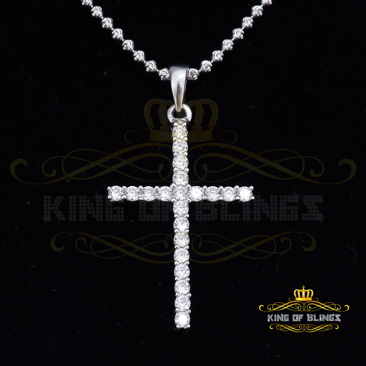 White Sterling Silver Pendant 2.31ct Cubic Zirconia Stone Beautiful CROSS Shape KING OF BLINGS