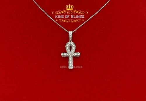 King Of Bling's Attractive White ANKH 925 Sterling Silver Pendant with 0.82ct Cubic Zirconia KING OF BLINGS