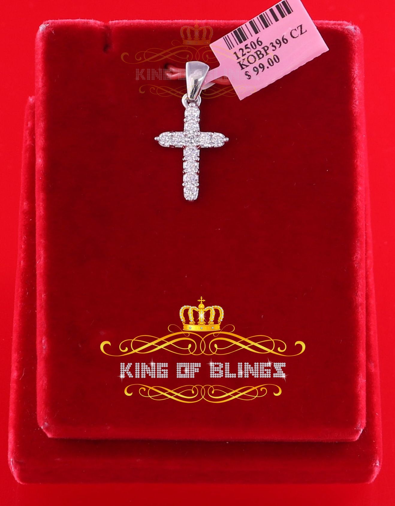 White King of Bling's Sterling Silver CROSS Shape Pendant 1.21ct Cubic Zirconia KING OF BLINGS