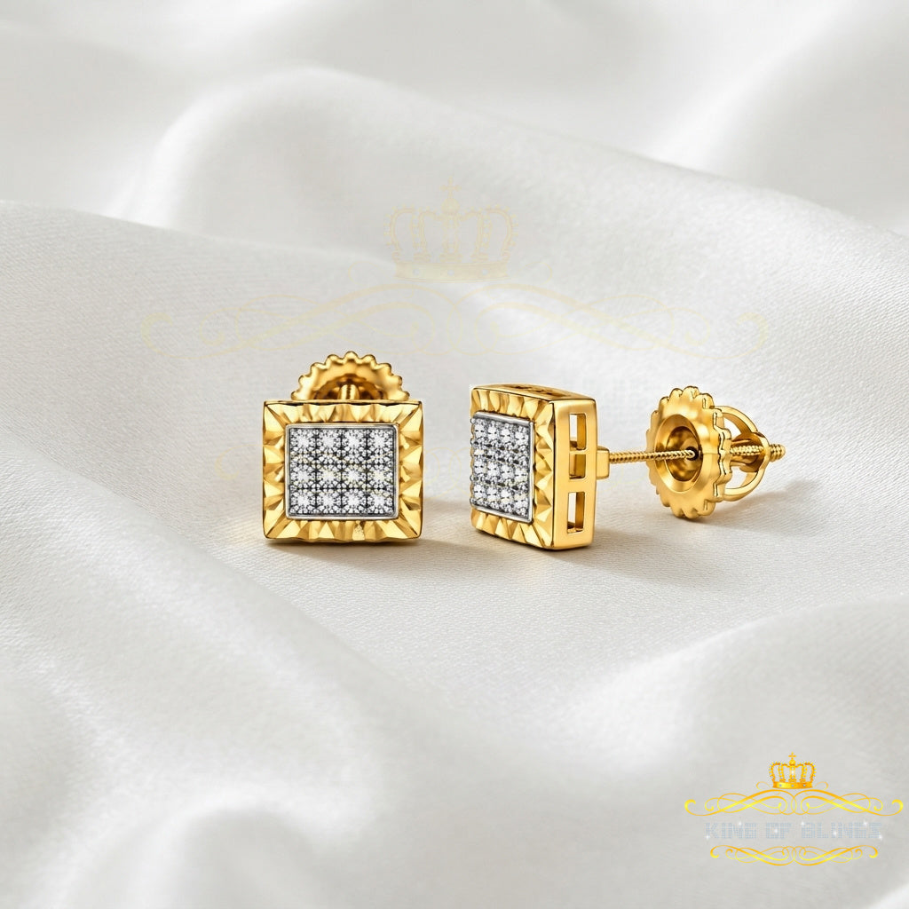 King Of Bling's 925 Sterling Silver 0.10ct Small Diamond For Women's & Men's Yellow Stud Earring KING OF BLINGS