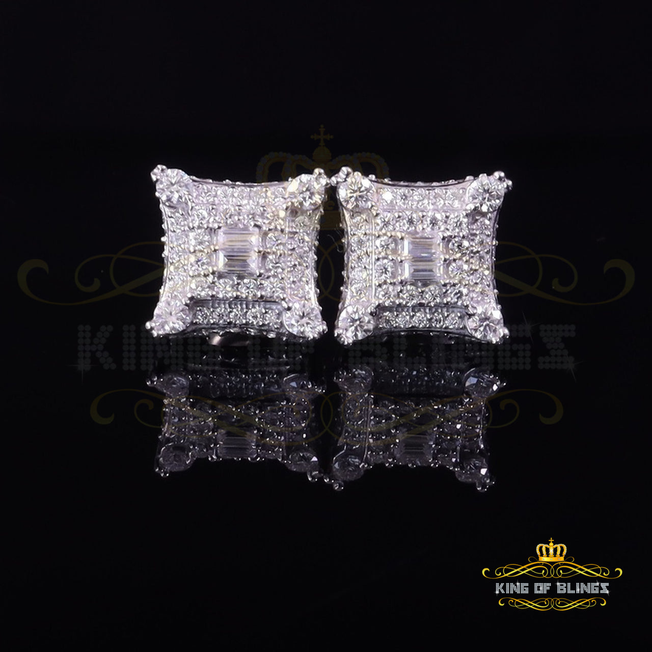 King of Blings Silver White 1.25ct VVS 'D' Moissanite Square kite Earrings KING OF BLINGS