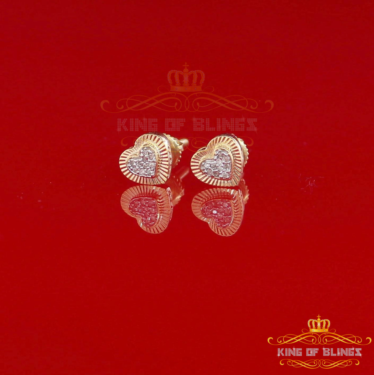 King Of Bling's 10K Real Yellow Gold with 0.05CT Real Diamonds Men's/Women's stud Heart Earrings KING OF BLINGS