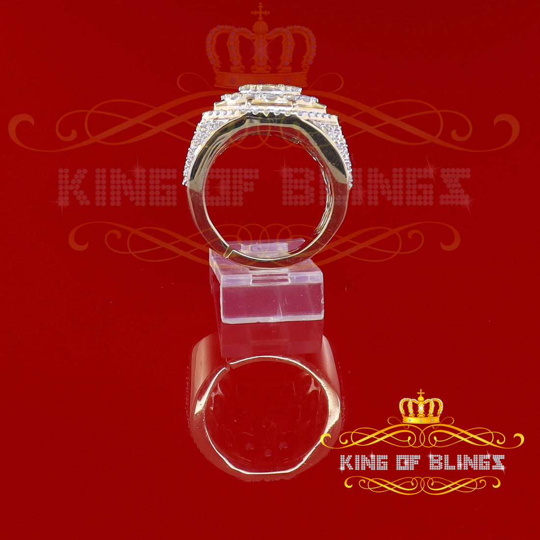 King Of Bling's 925 Silver Yellow 8.40ct Cubic Zirconia Wide Men Adjustable Ring From SZ 9 to 11 KING OF BLINGS