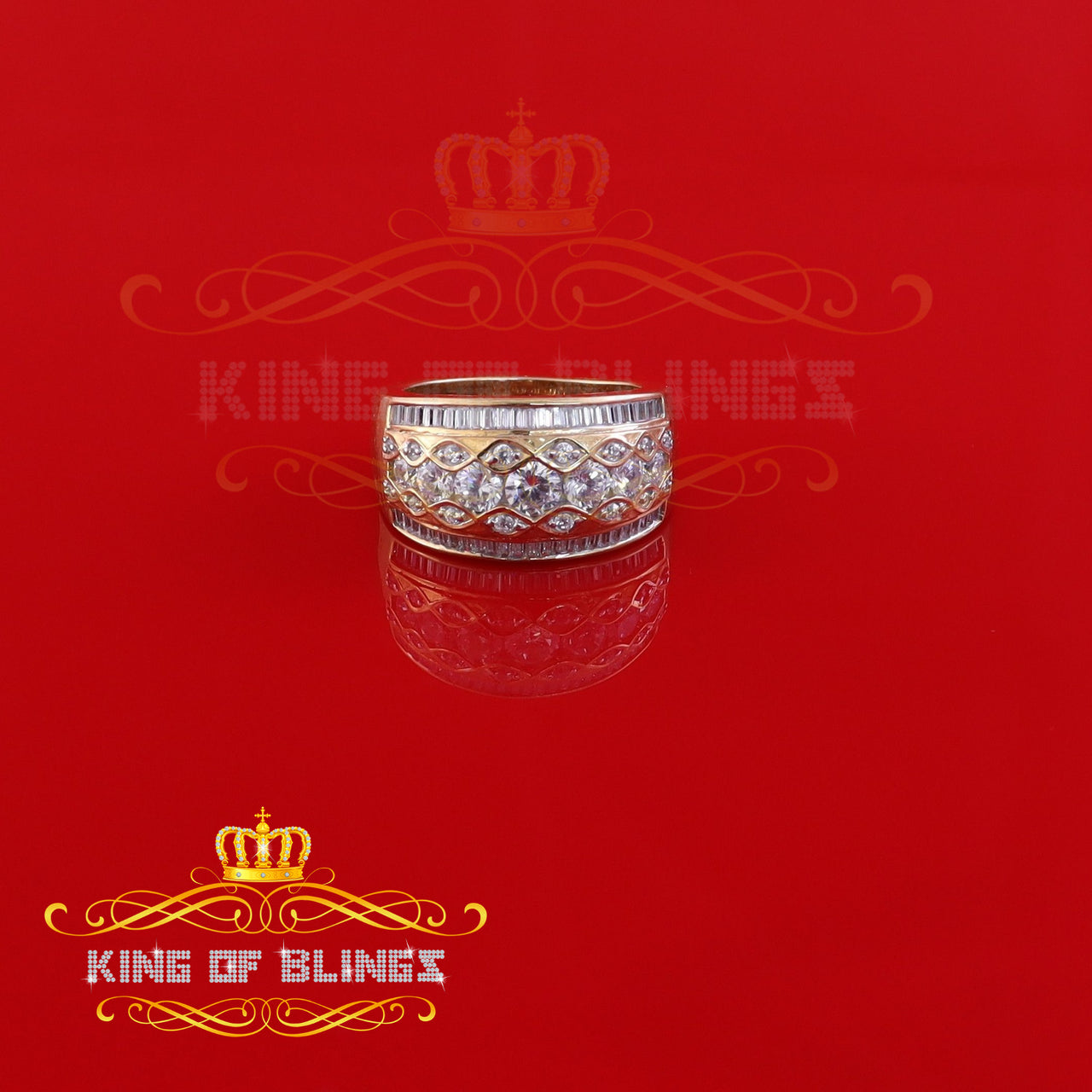 King Of Bling's Yellow Silver 3.50ct Cubic Zirconia Round Men's Adjustable Ring From SZ 9 to 11 KING OF BLINGS