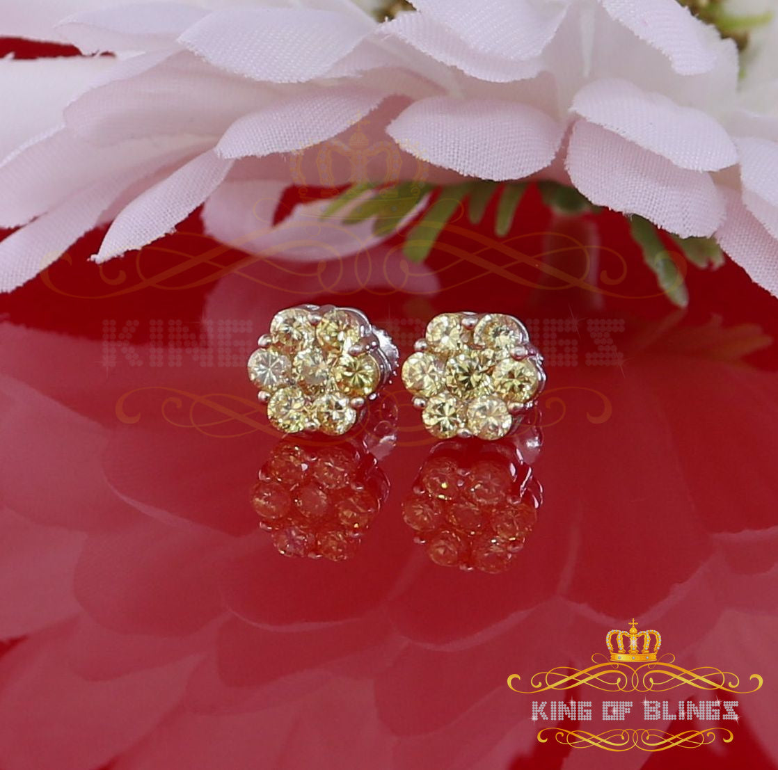 King of Blings- 925 White Silver Sterling 2.06ct Cubic Zirconia Hip Hop Flower Women's Earrings KING OF BLINGS