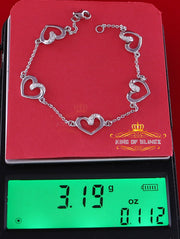 King Of Bling's White 925 Silver Heart Shape Men's/Womens Bracelet Cubic Zirconia -Size 6.5 Inch KING OF BLINGS