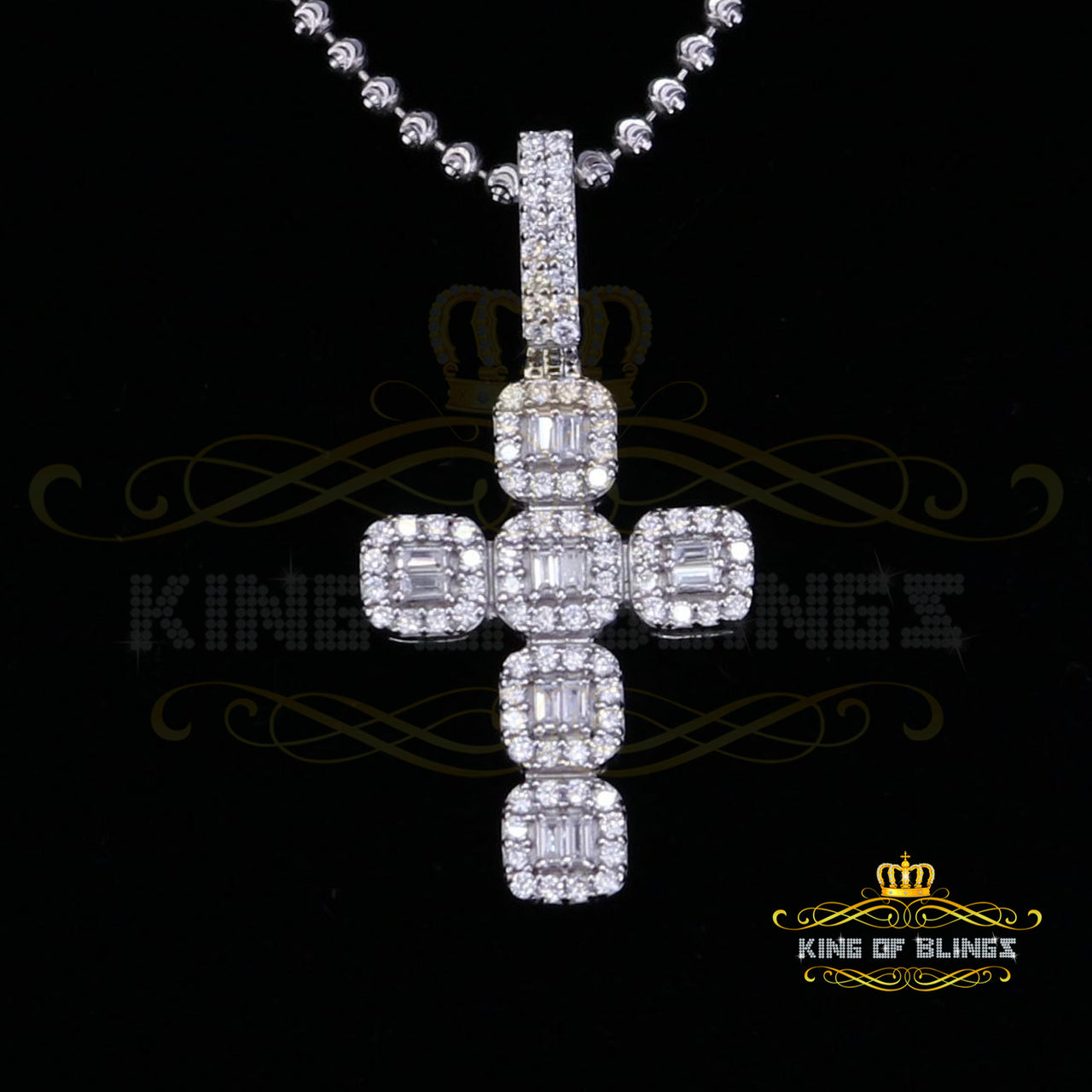 Fancy White 925 Sterling Silver CROSS Shape Pendant with 1.34ct Cubic Zirconia KING OF BLINGS