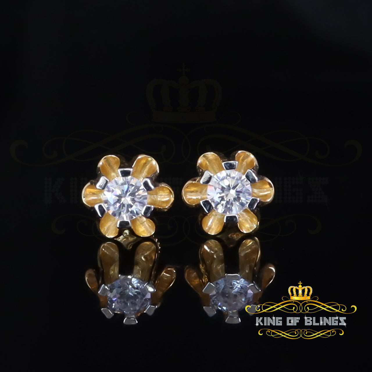 King of Bling's 0.50ct Silver Cubic Zirconia Yellow Round Shape Buttercup Stud Earrings Women's KING OF BLINGS