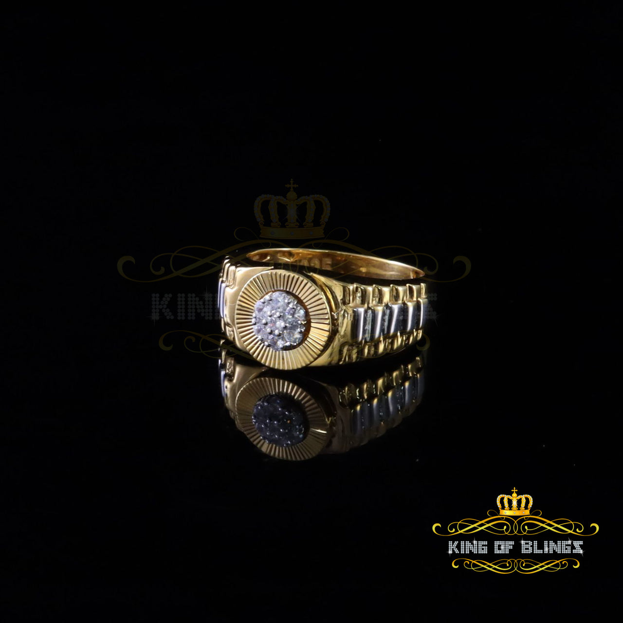King Of Bling's 925 Sterling Yellow Silver Round Cubic Zirconia 0.30ct Shiny Men's Ring size 9