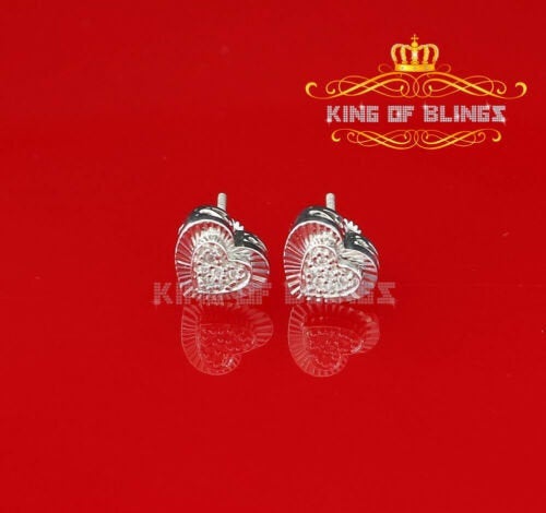 King of Blings- Aretes Para Hombre 925 White Silver 0.24ct Cubic Zirconia Heart Women's Earrings KING OF BLINGS
