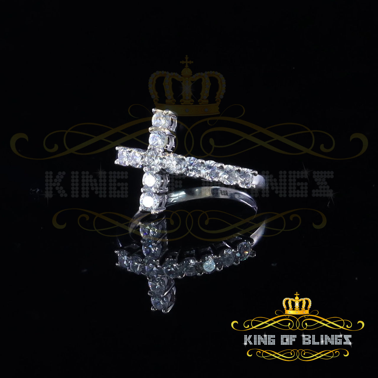 King Of Bling's1.50ct Cubic Zirconia White 925 Sterling Silver Cross Womens Womens Ring Size 8