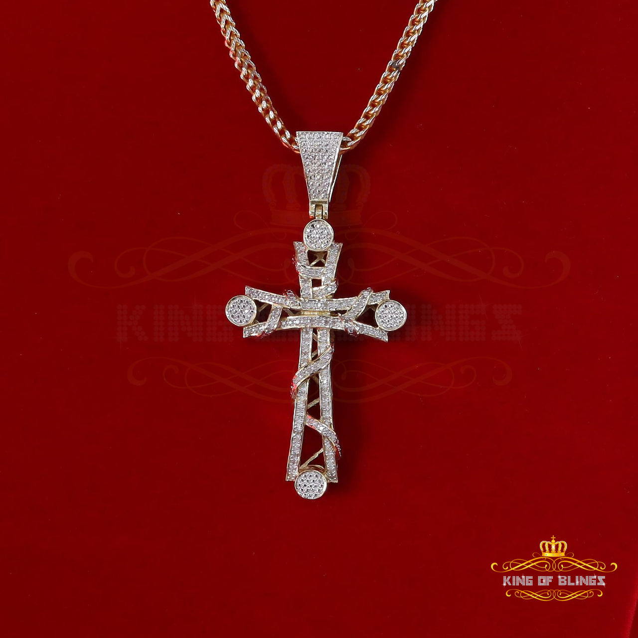 King Of Bling's Real 0.33ct Diamond Sterling Silver Fashion Cross Charm Necklace Yellow Pendant