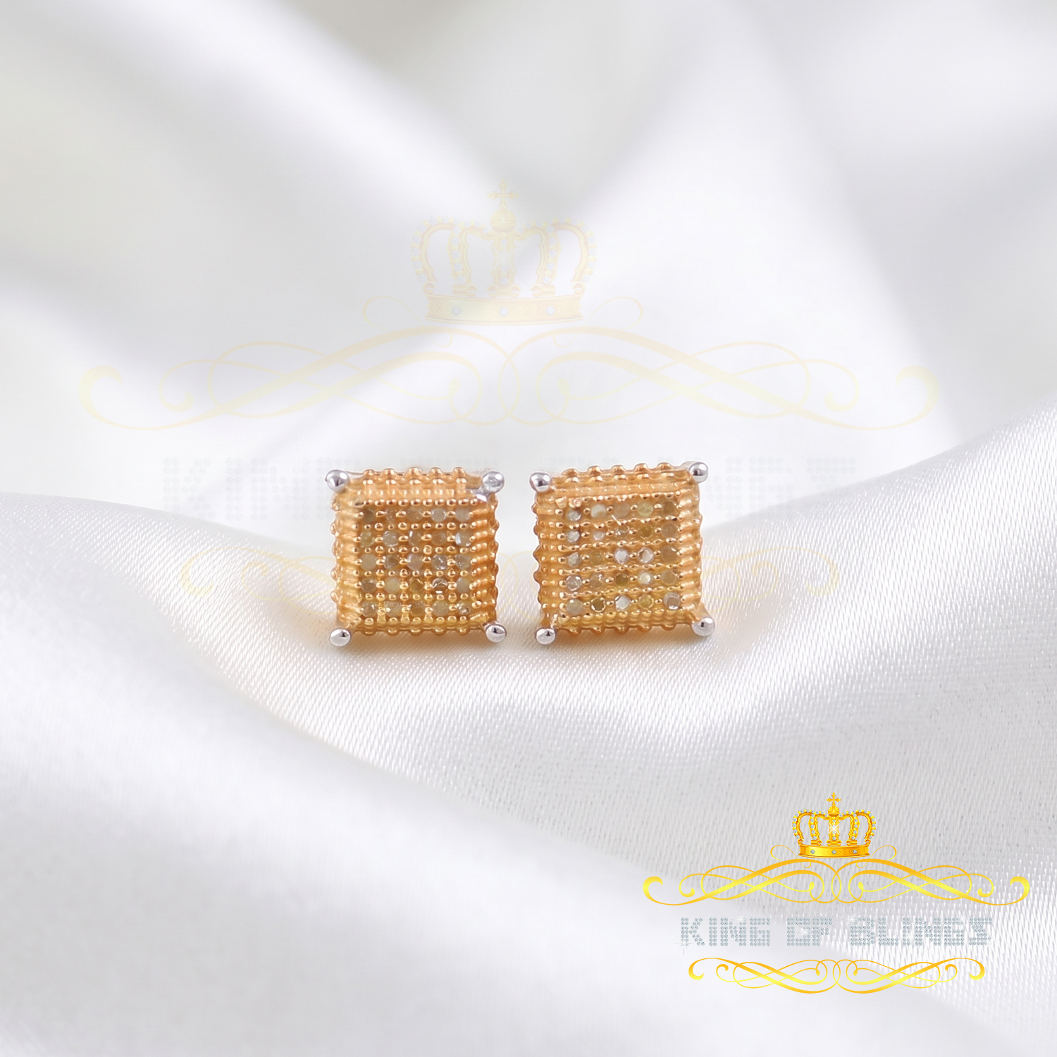 King Of Bling's 0.15ct Diamond Square Stud Earrings For Women White 925 Sterling Silver For Men KING OF BLINGS