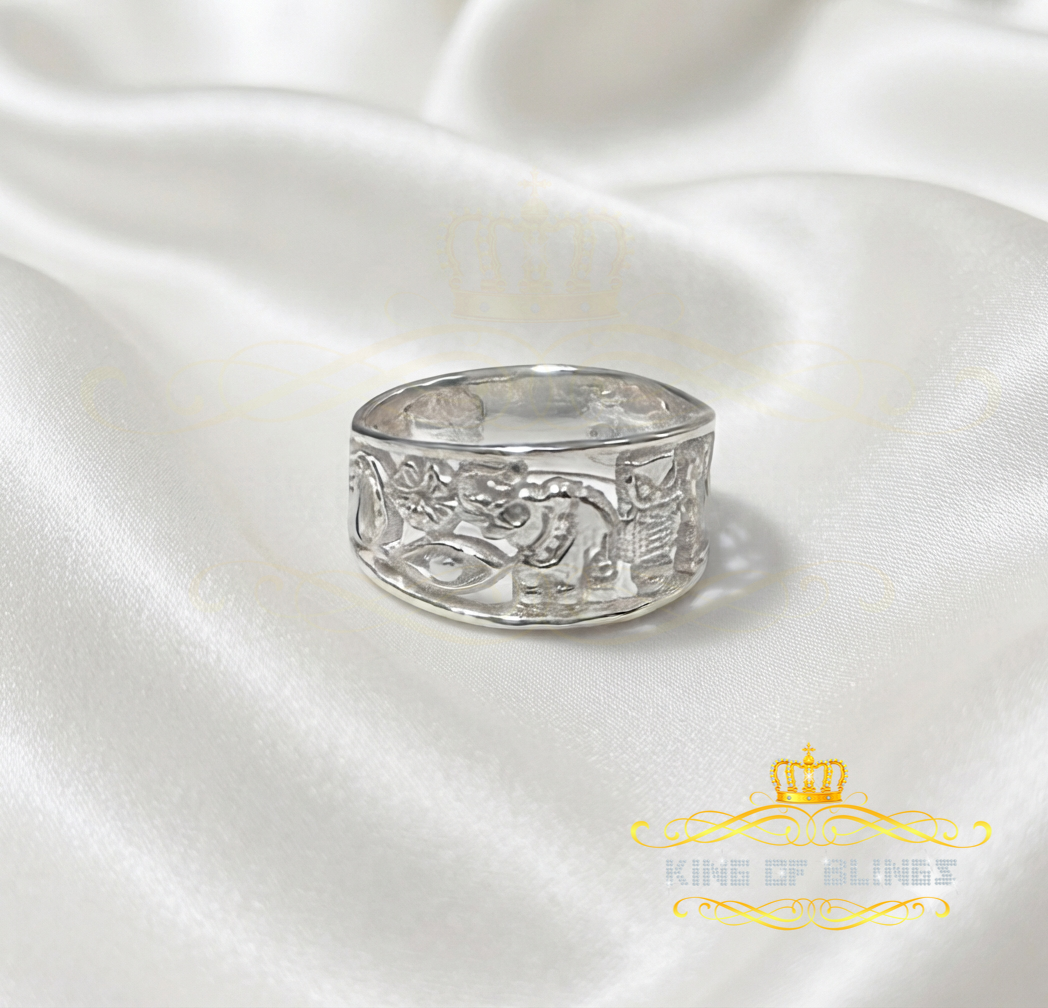 KING OF BLINGSReligious White 925 Sterling Silver Open Lucky Symbol Band Women's Ring SZ 8