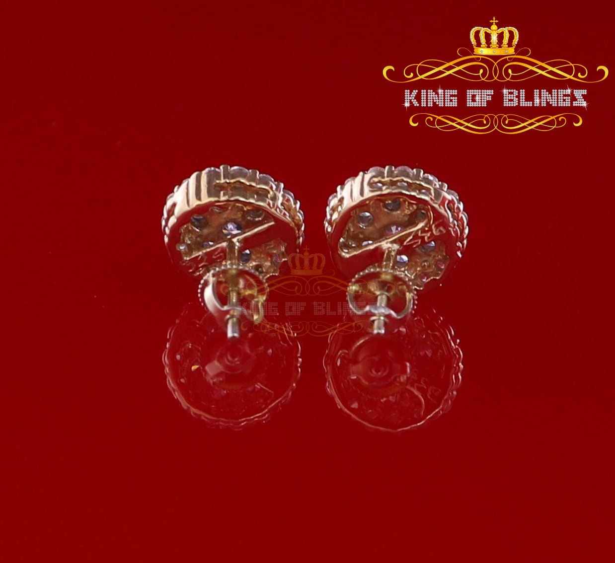 King of Bling's Aretes Para Hombre 925 Yellow Silver 1.49ct Cubic Zirconia Floral Women Earrings KING OF BLINGS