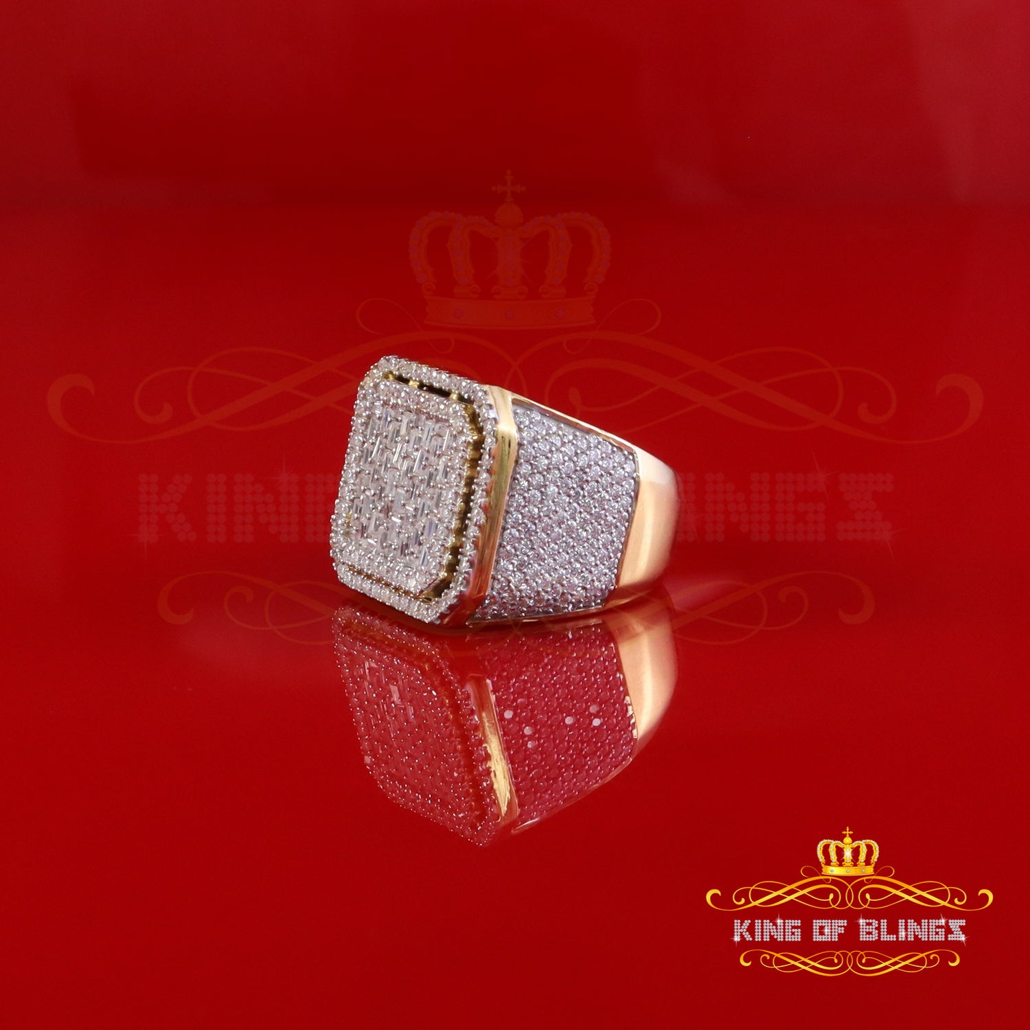 King of Bling's Men's 925 Yellow Sterling Silver 6.50ct VVS 'D' Moissanite Square Rings SZ 10 King of Blings